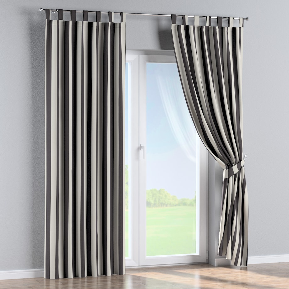 Zasłona na szelkach 1 szt. 130x245 biało-grafitowe pionowe pasy (5,5cm)