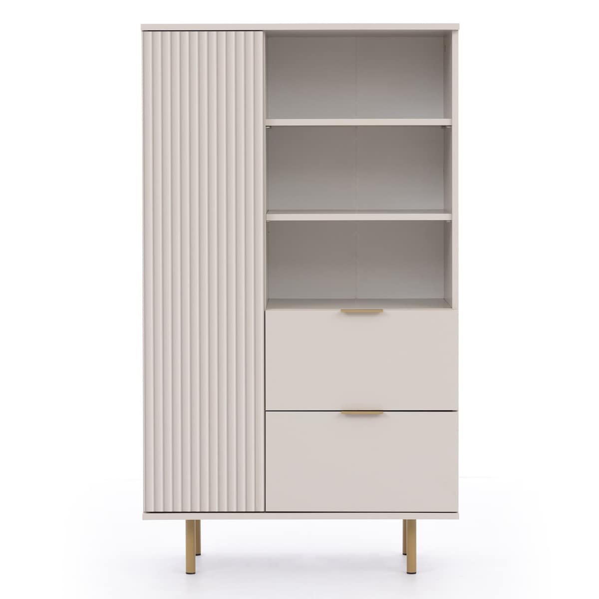 Regał z szufladami, ryflowany, beżowy/złote nóżki Molly