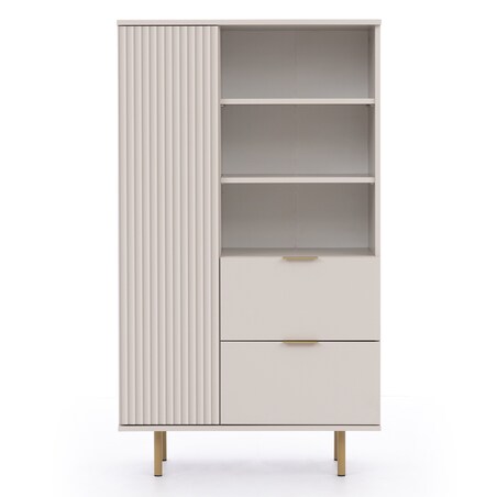 Regał z szufladami, ryflowany, beżowy/złote nóżki Molly