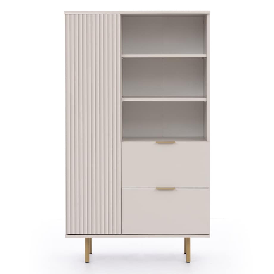 Regał z szufladami, ryflowany, beżowy/złote nóżki Molly