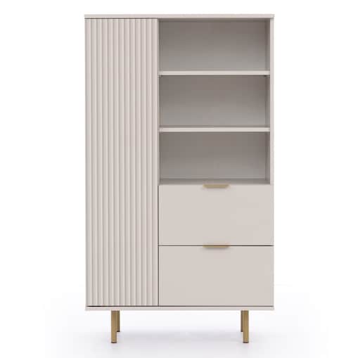 Regał z szufladami, ryflowany, beżowy/złote nóżki Molly