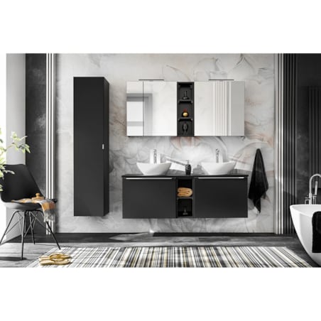 Szafka pod umywalkę nablatową SANTA FE BLACK 60 cmx2+ regał 20cm- zestaw z blatem 140cm