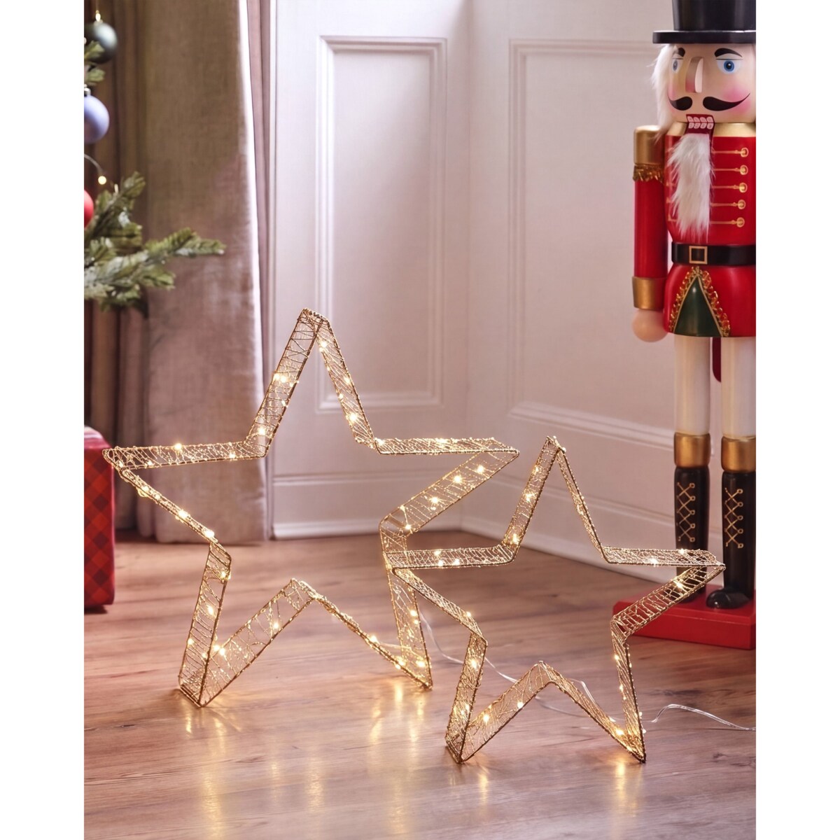 Zestaw 2 dekoracji świątecznych LED ITALLA 30/38 cm Gwiazda Złoty