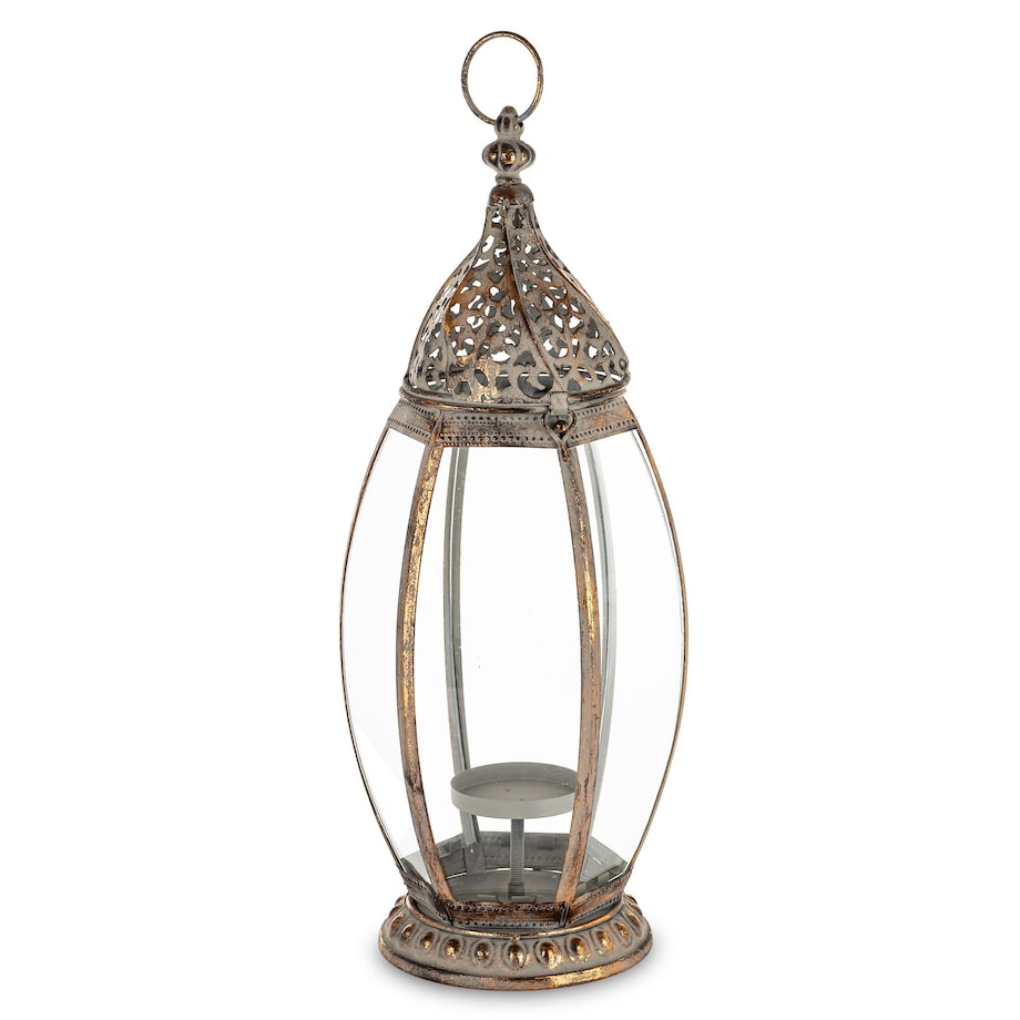 Lampion metalowy ze szkłem 53x17,5x17,5 cm OVALENA