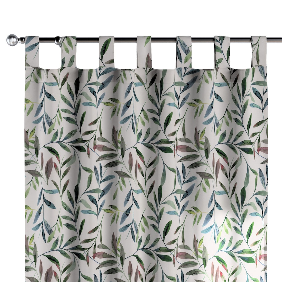 Zasłona na szelkach 1 szt. 130x260 zielone gałązki na białym tle
