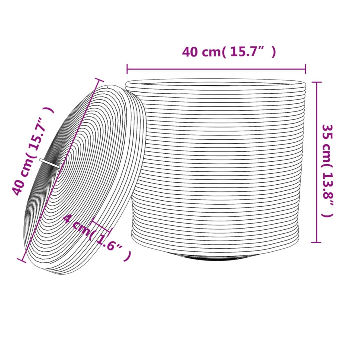 vidaXL Kosz z pokrywą, biało-czarny, Ø40x35 cm, bawełna