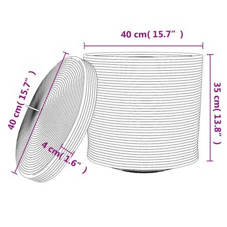 vidaXL Kosz z pokrywą, biało-czarny, Ø40x35 cm, bawełna