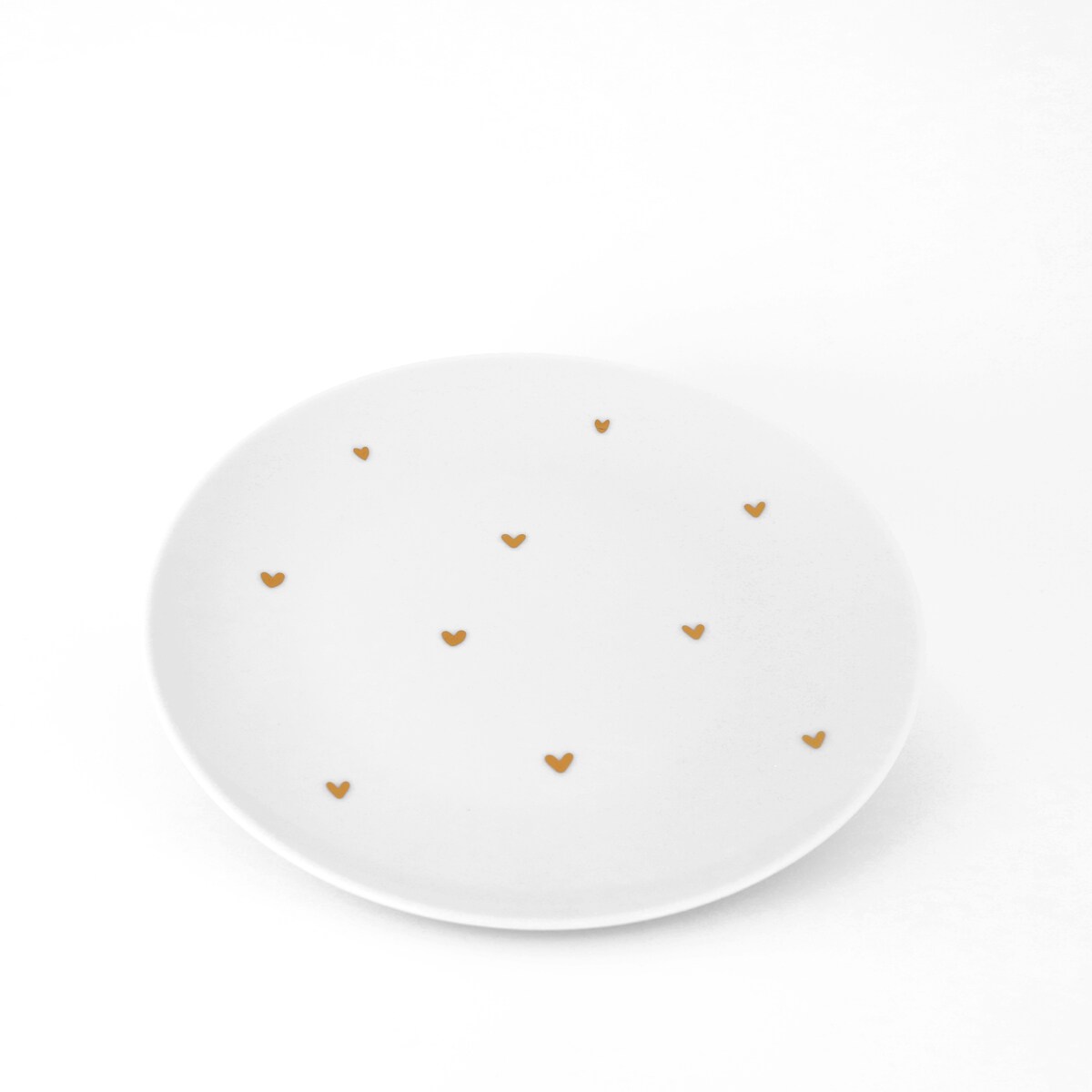Biały talerz porcelanowy obiadowy 24 cm - motyw złotych serduszek dla mamy na Dzień Matki