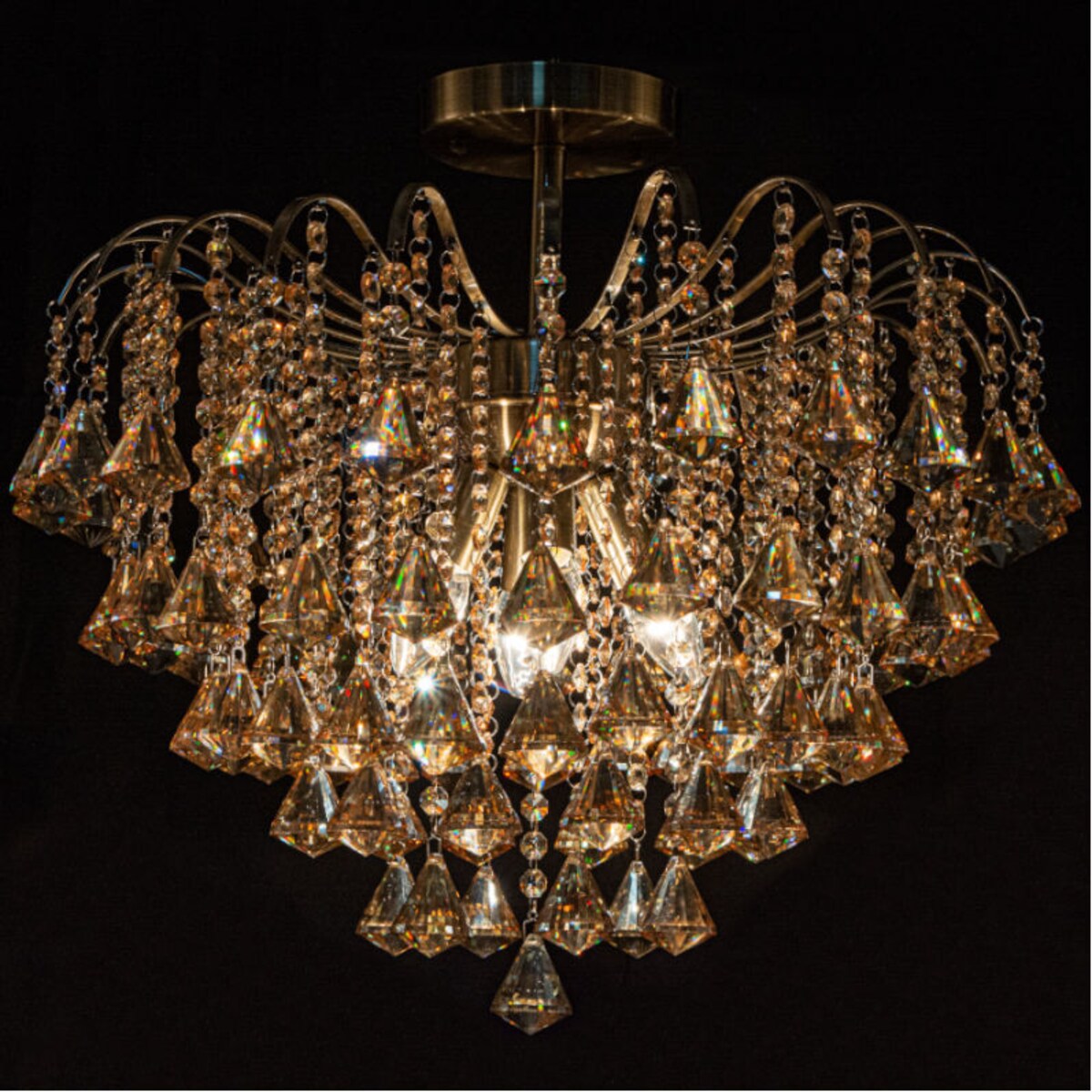 Kryształowa LAMPA sufitowa 5193/4 21QG Elem metalowa OPRAWA crystal glamour mosiądz bursztynowa