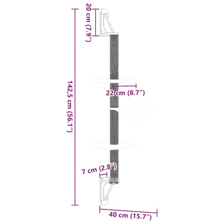 vidaXL Ścienne drzewko dla kota z drapakiem, kremowe, 142,5 cm
