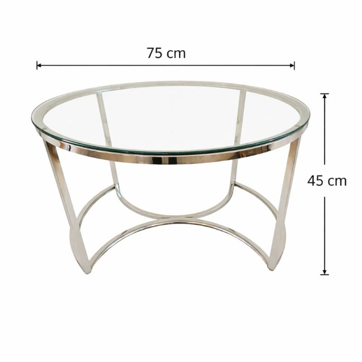 Srebrny stolik kawowy glamour 75 cm okrągły ze szklanym blatem – HARPER SILVER L