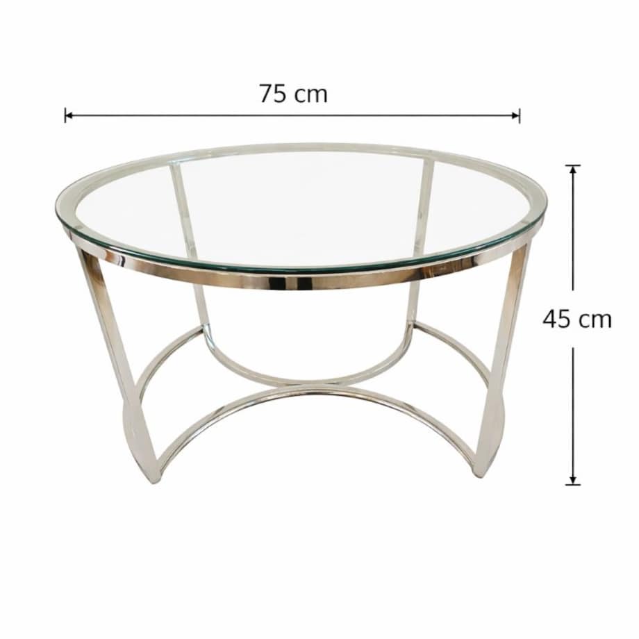 Srebrny stolik kawowy glamour 75 cm okrągły ze szklanym blatem – HARPER SILVER L