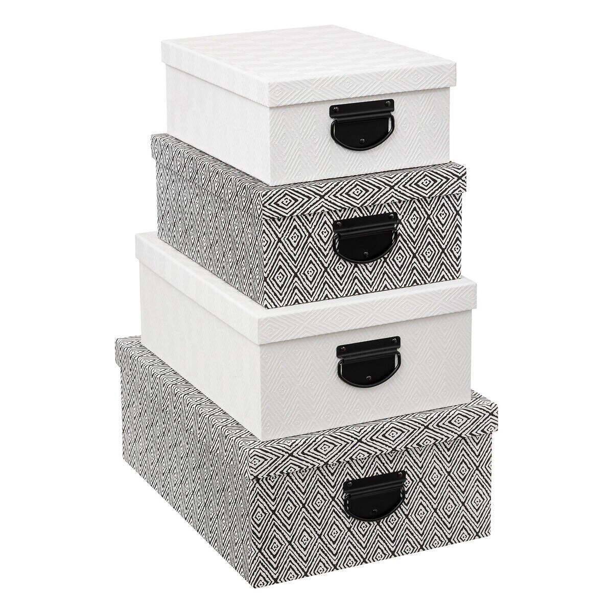 Pudełka kartonowe ozdobne, 4 zamykane pojemniki, wzór etniczny