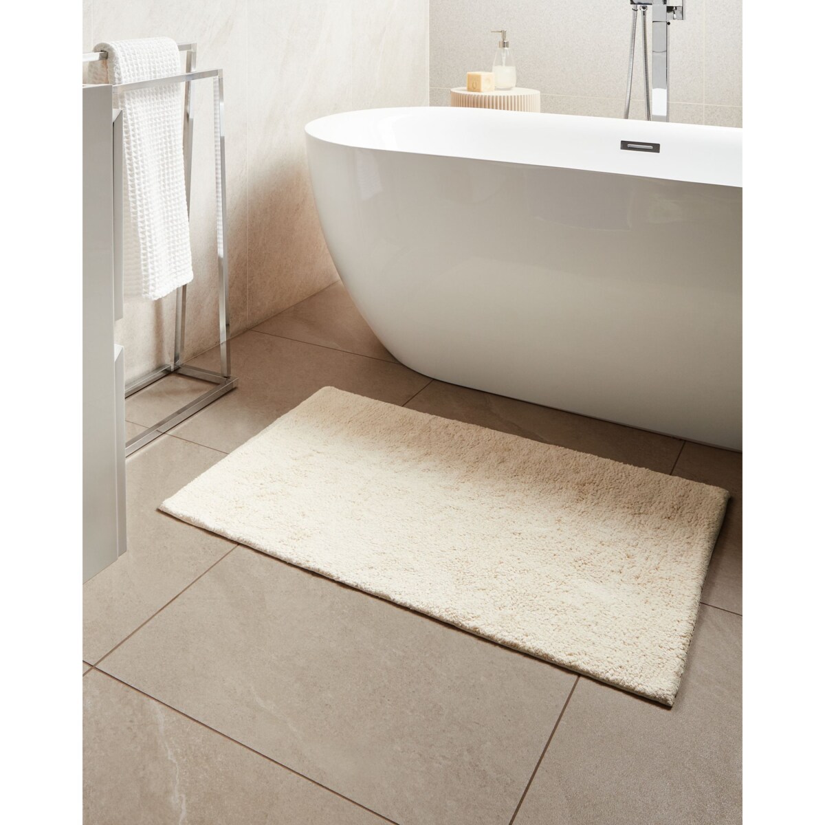 Dywanik łazienkowy GOELA Złamana biel 60 x 90 cm Bawełna