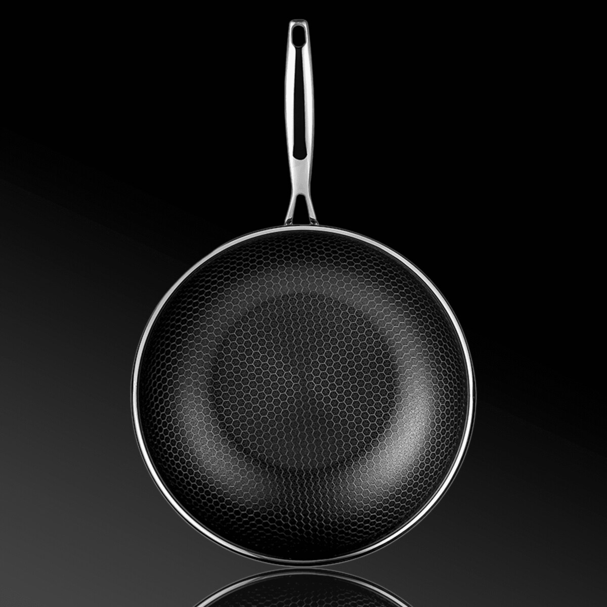 Profesjonalna patelnia Mitsu Wok 30 cm z pokrywką Plaster miodu Na indukcje Na gaz Nierdzewna