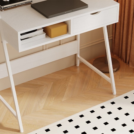 Biurko Komputerowe Białe Szkolne Stolik Loft Industrialne Z Szufladą