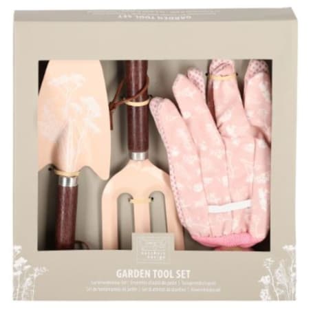 ZESTAW NARZĘDZI OGRODNICZYCH łopatka grabki rękawiczki kolorowe zioła łąkowe PREMIUM Eschert Design