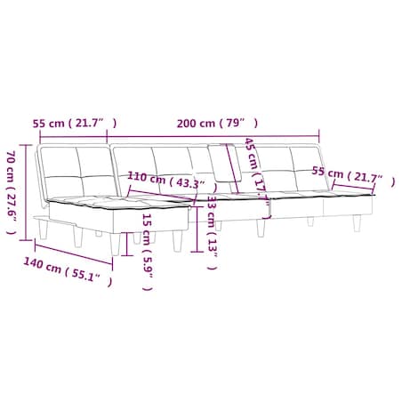 vidaXL Sofa rozkładana L, ciemnozielona, 255x140x70 cm, aksamit