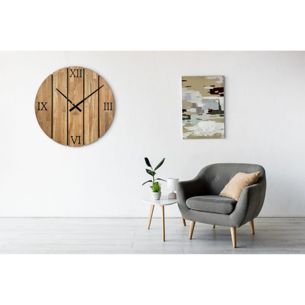 Duży zegar ścienny drewniany Solid Oak dębowy 80cm