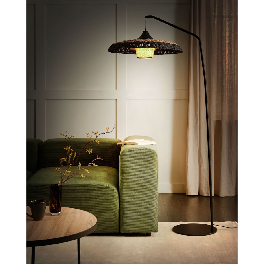 Lampa podłogowa pleciona czarna KALOMO