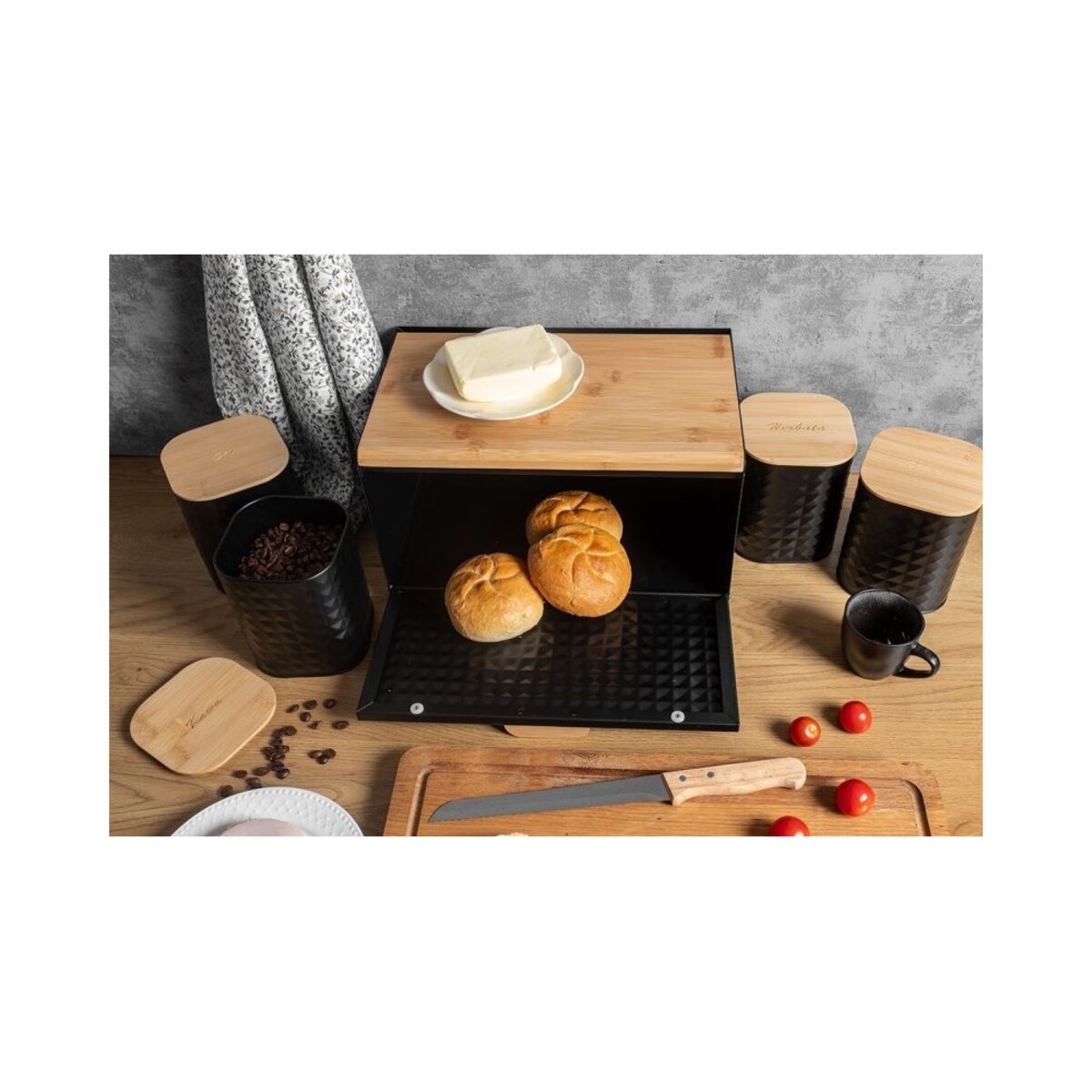 Brunbeste chlebak z zestawem 4 pojemników kuchennych i nożem 63909