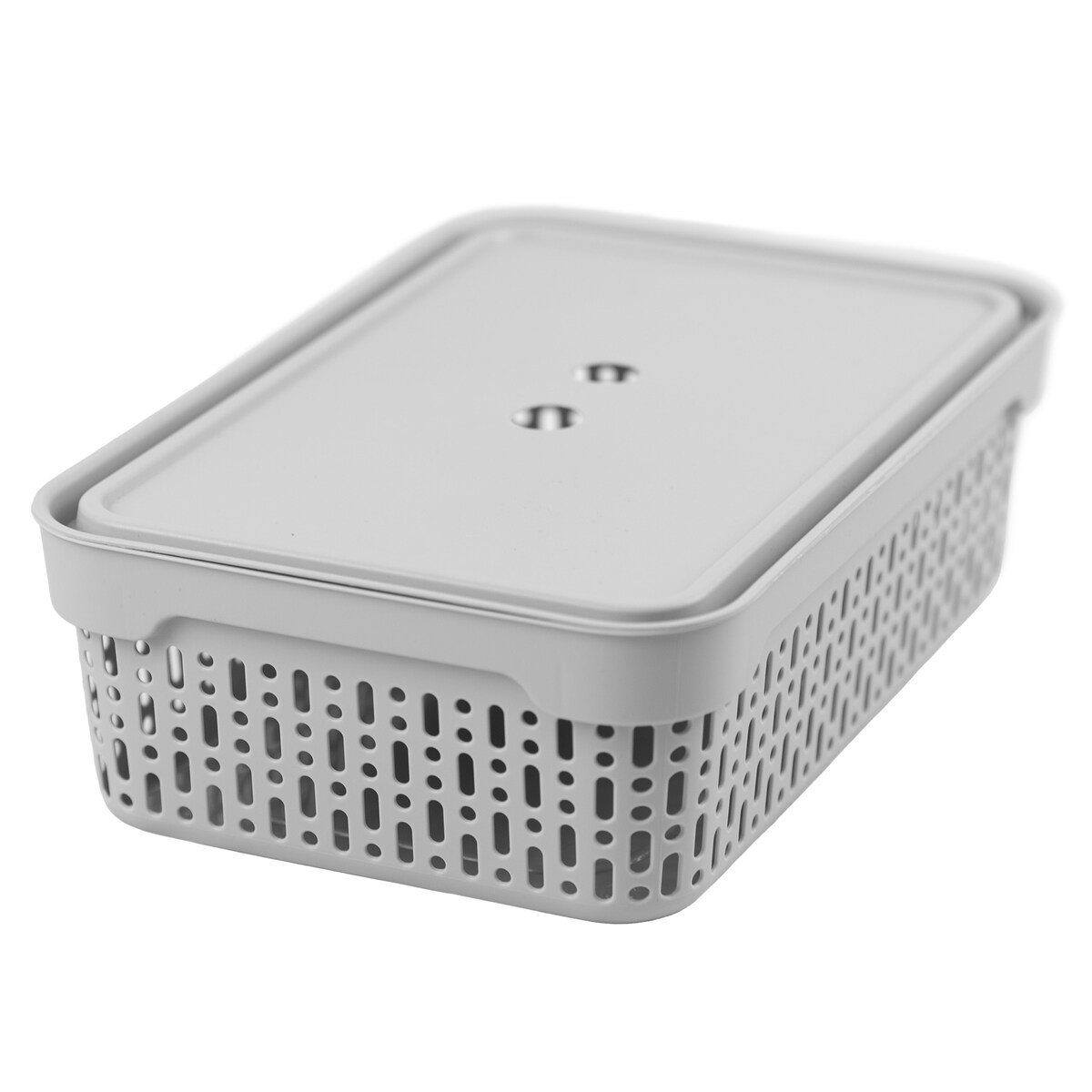 Koszyk Koszyczek Ażurowy M Plastikowy Na Kosmetyki Do Łazienki Pojemnik Z Pokrywką Zamykany Z Dziurkami Jasnoszary