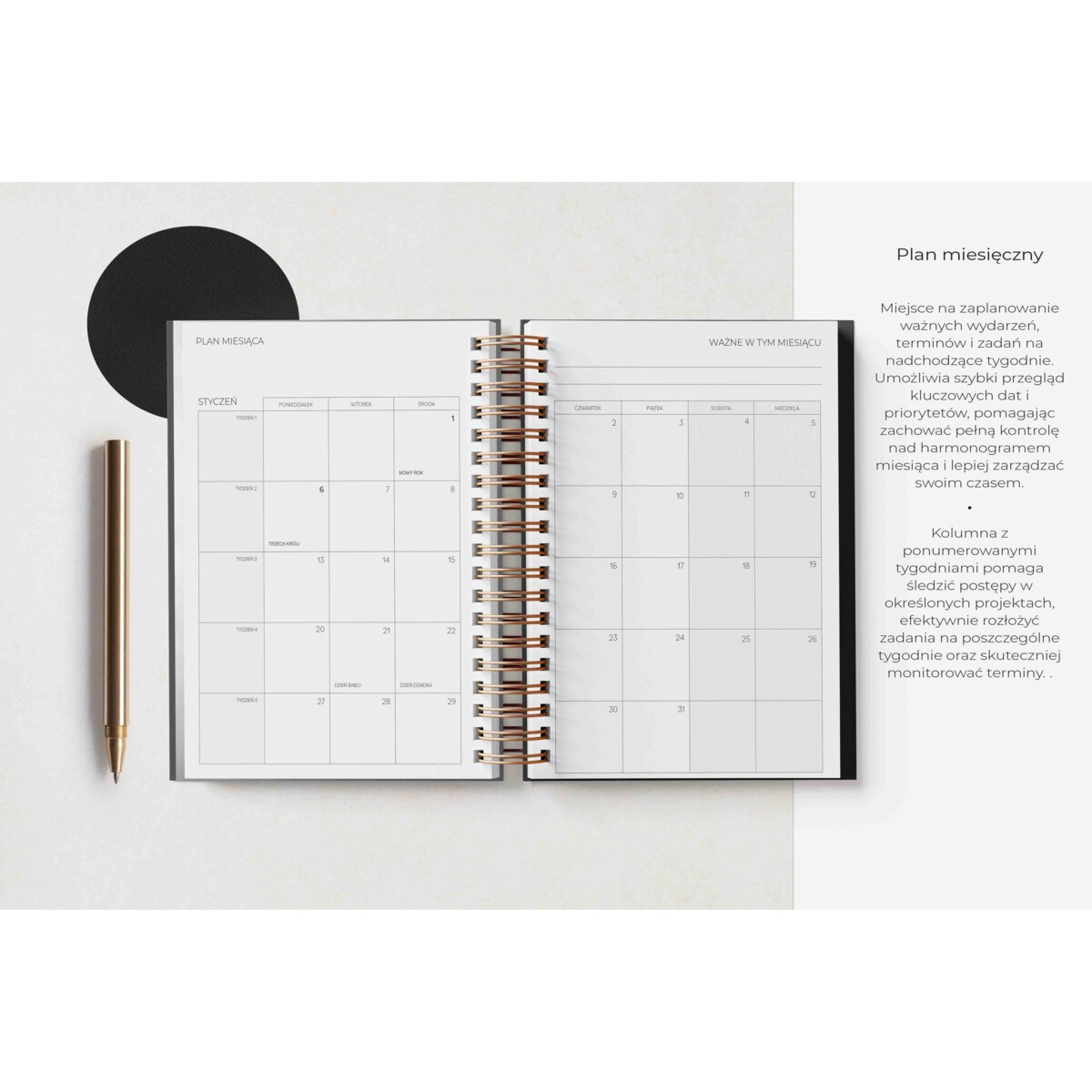 Planner dzienny na spirali 2025 – Sombre