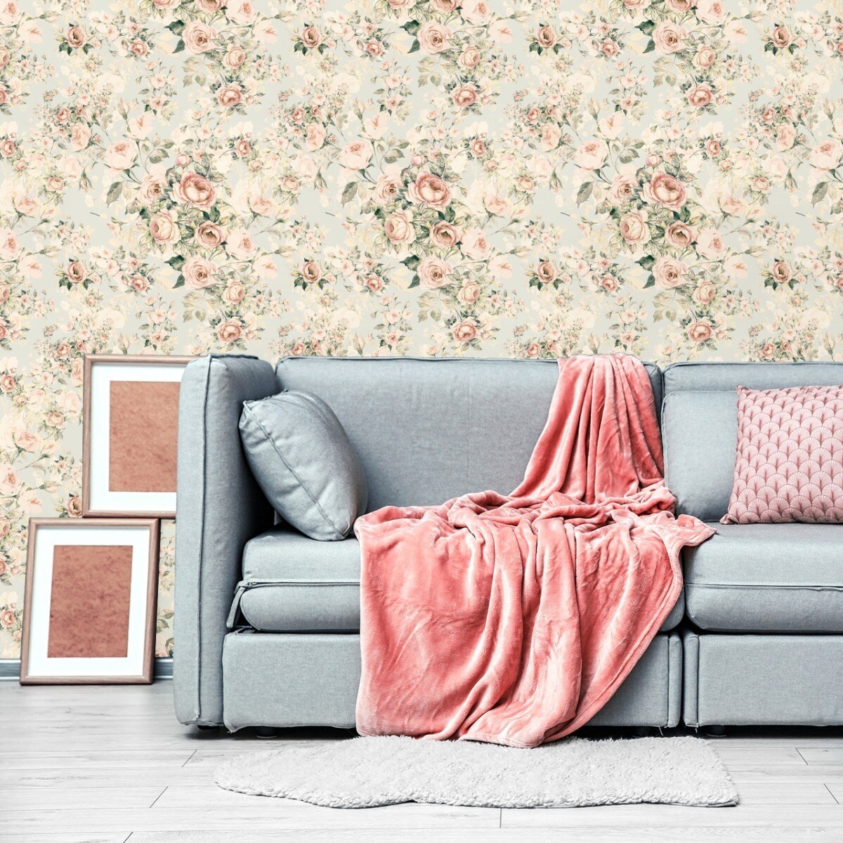 Tapeta Pastelowe RÓŻE Kwiaty Liście