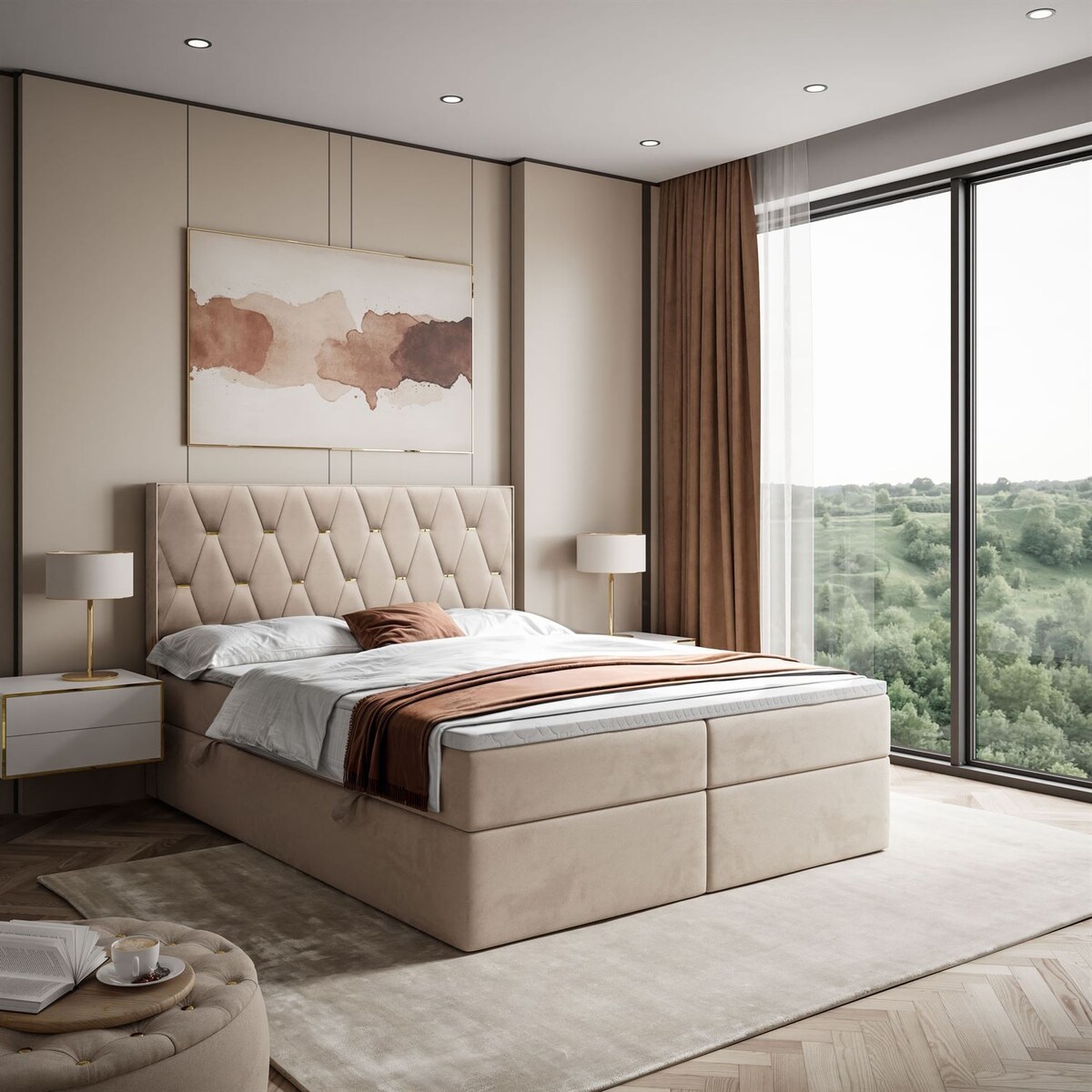 Łóżko kontynentalne IZOLDA z pojemnikiem na pościel, 180x200, RV 170, topper