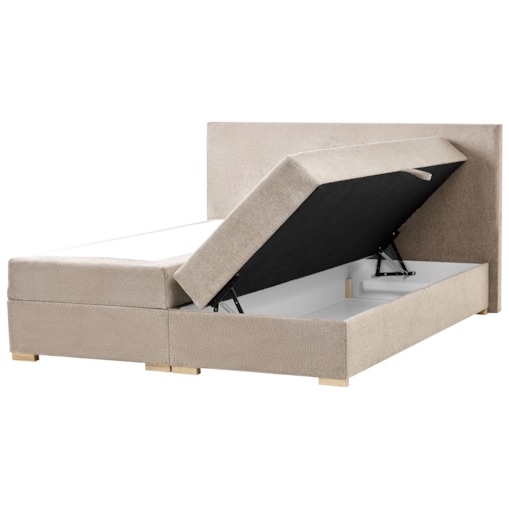 Łóżko kontynentalne z pojemnikiem MAJOR 180 x 200 cm Beżowoszary