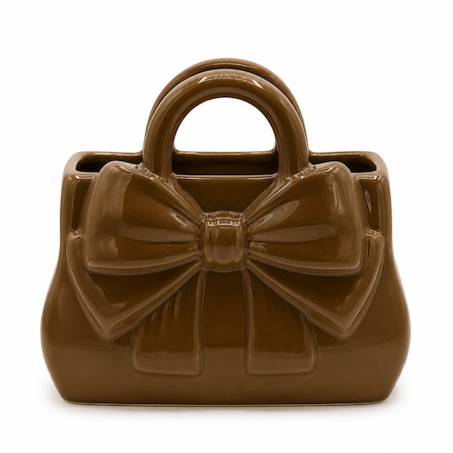 Wazon ceramiczny 19,7x12,1x19 cm TOREBKA karmelowa z kokardką