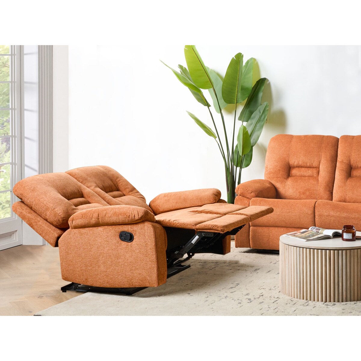 Sofa z manualną funkcją relaksu 2-osobowa pomarańczowa BERGEN