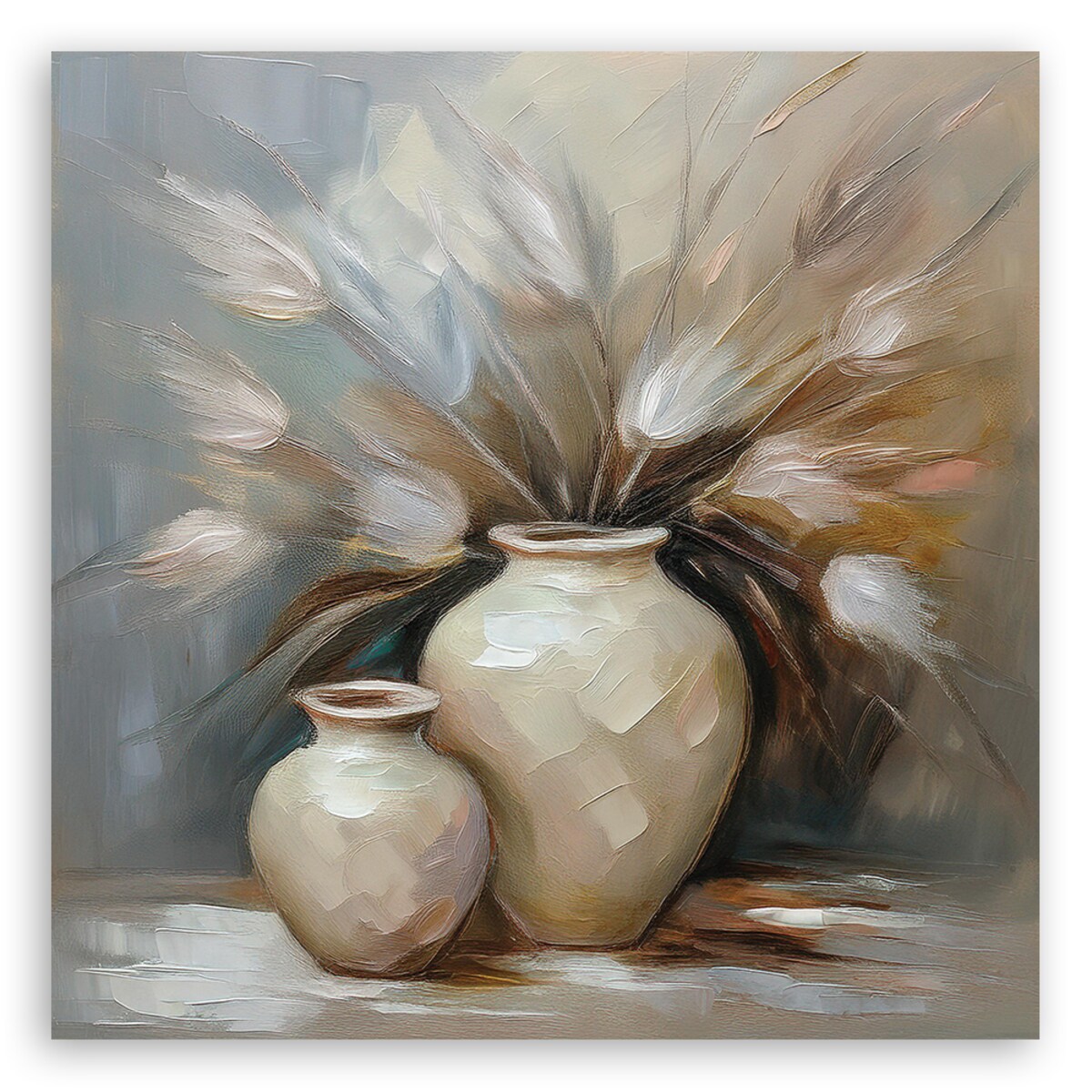 Kwiaty w wazonie Obraz do kuchni jadalni restauracji Vintage Martwa Natura Beżowy 40x40