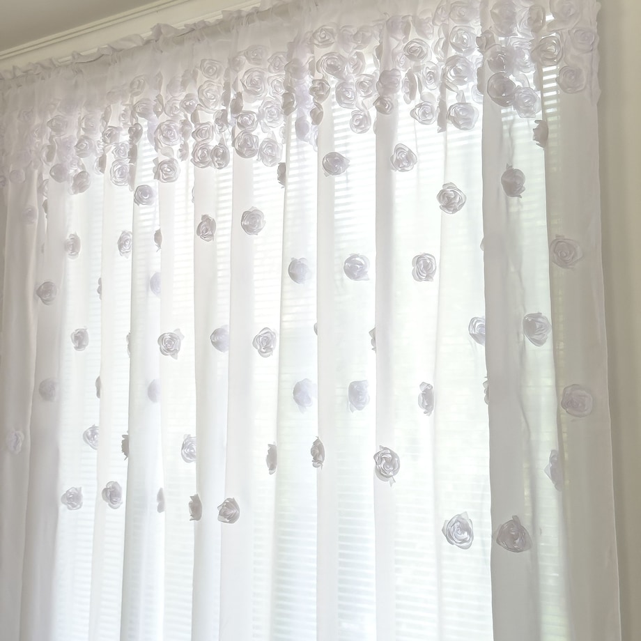 firana "french roses" z aplikacją 3d róże 300x140 taśma | biała