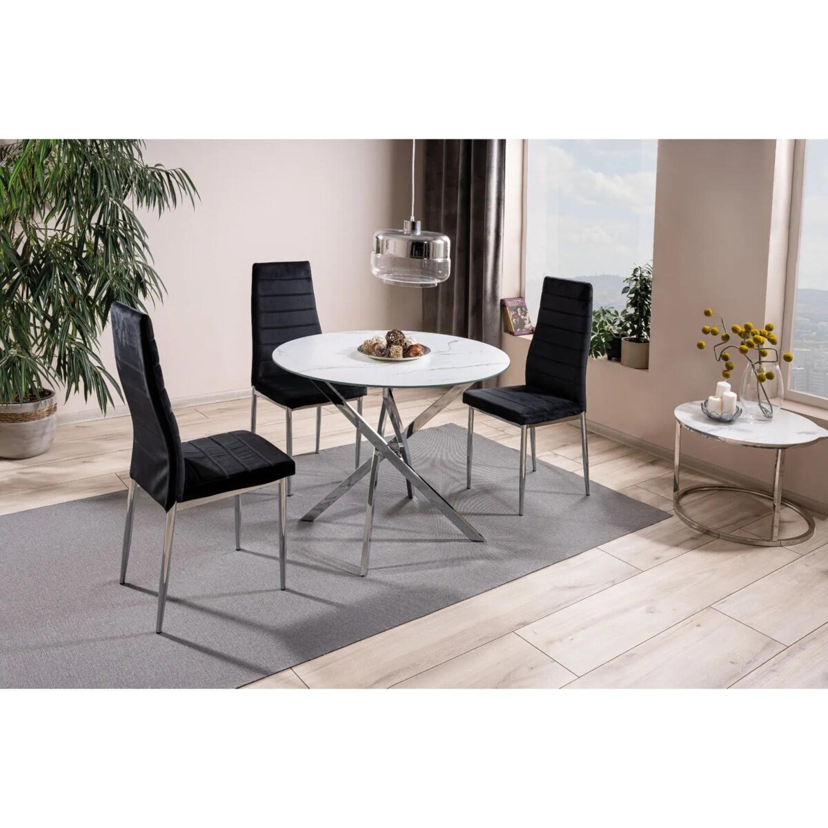 Stół okrągły AGIS 90x90 marmur/srebrny