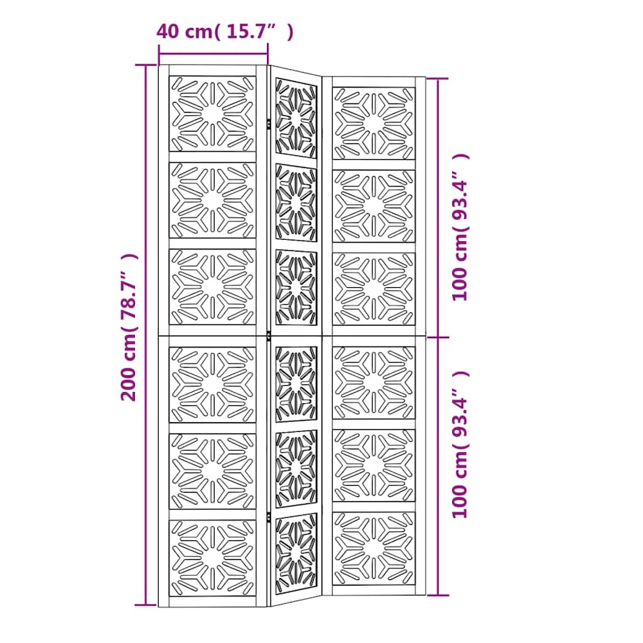 vidaXL Parawan pokojowy, 3-panelowy, brązowo-czarny, lita paulownia