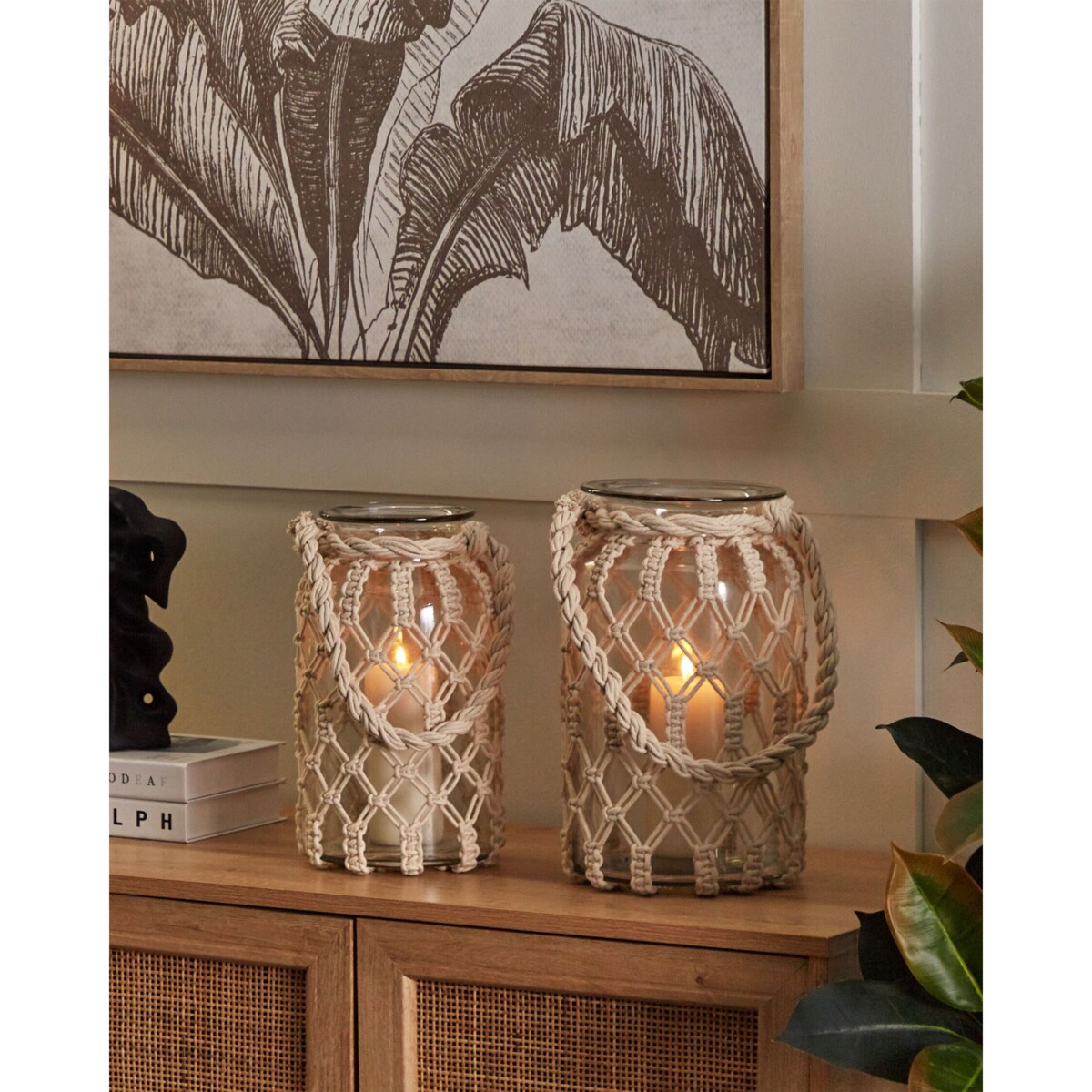 Lampion szklany makrama 31 cm biały JALEBI