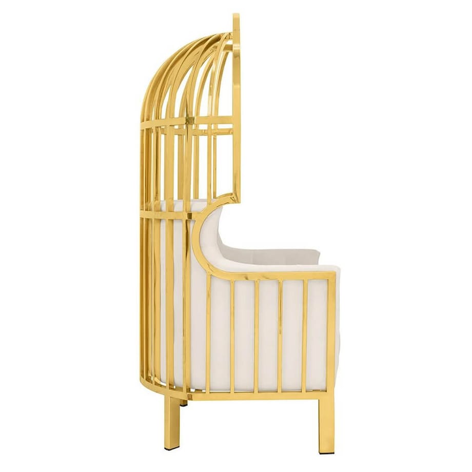 Welurowy fotel klatka Lord KH1501100109 metal beżowy złoty, King Home