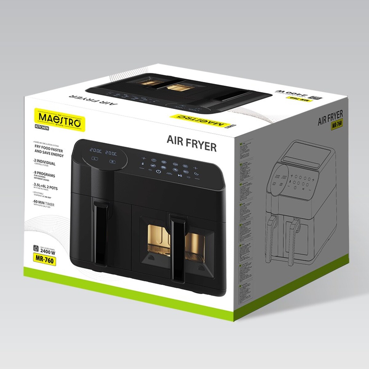 Maestro frytownica beztłuszczowa dwukomorowa 2400W 3.5+6L MR760