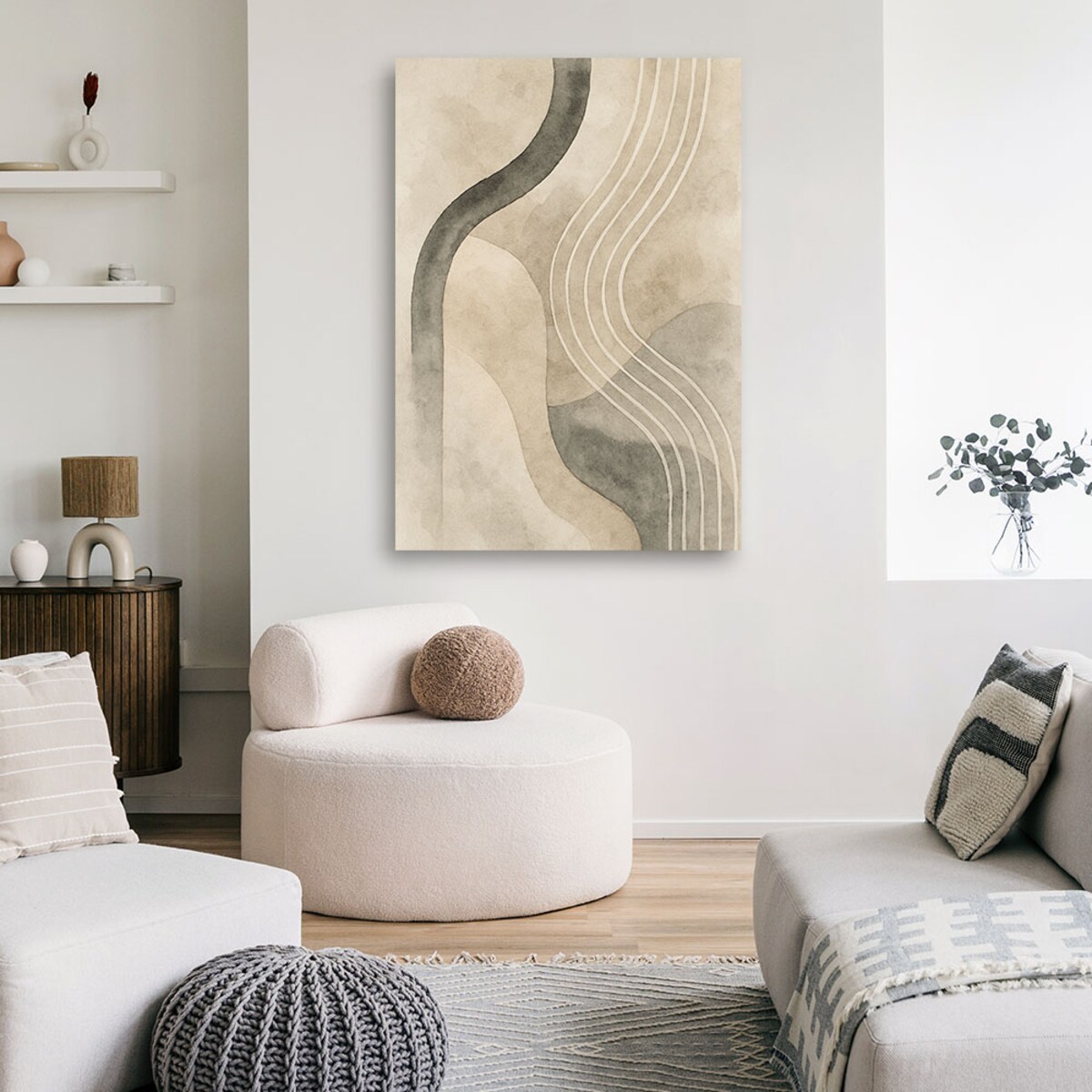 Feeby Obraz do salonu, Abstrakcyjne Linie Akwarela Beż 70x100