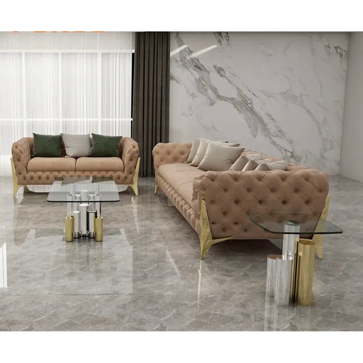 Stolik kawowy nowojorski złoto-srebrny / ława Mediolan Premium 130x70x40