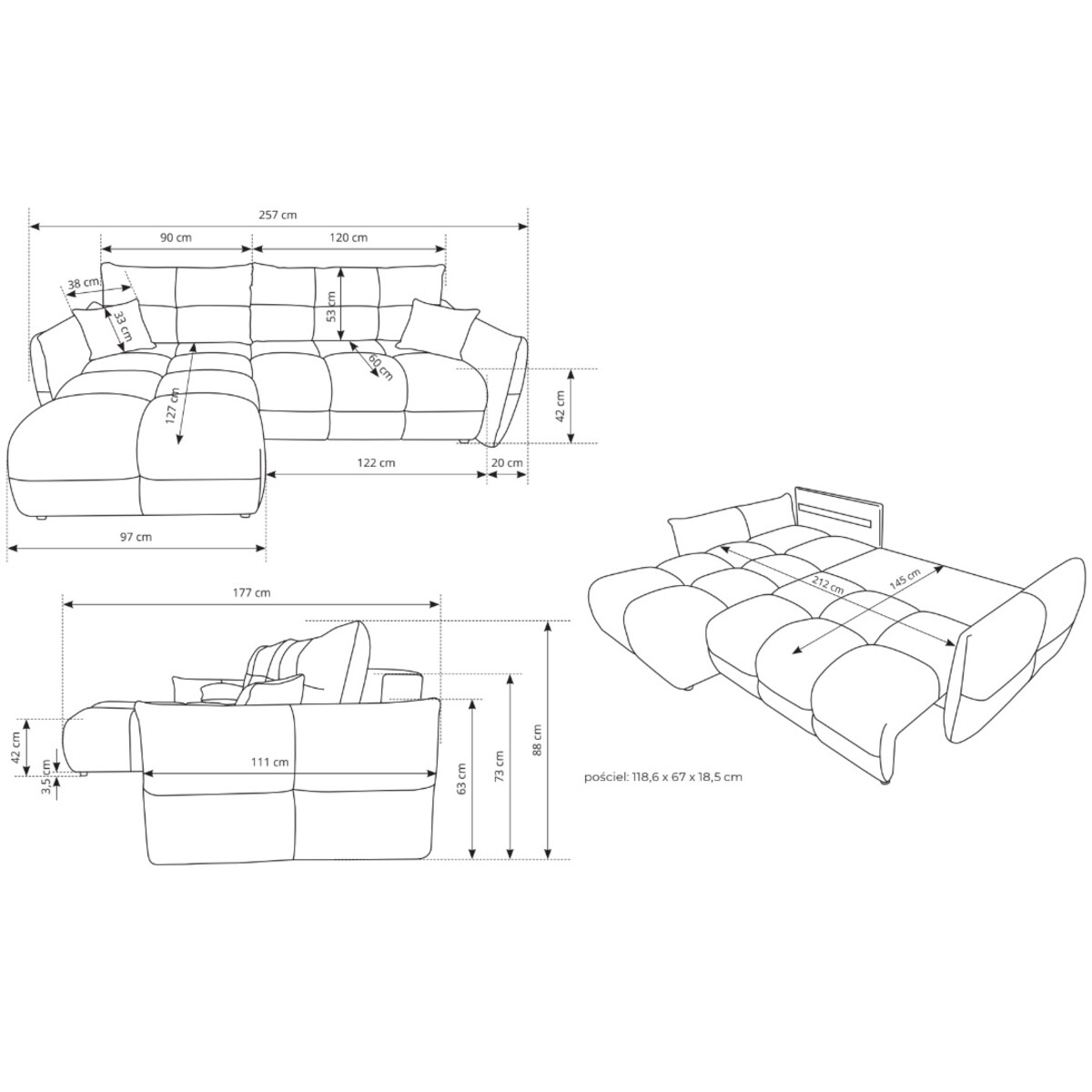 Narożnik z funkcją spania do salonu BOSE, lewostronny, śmietankowy