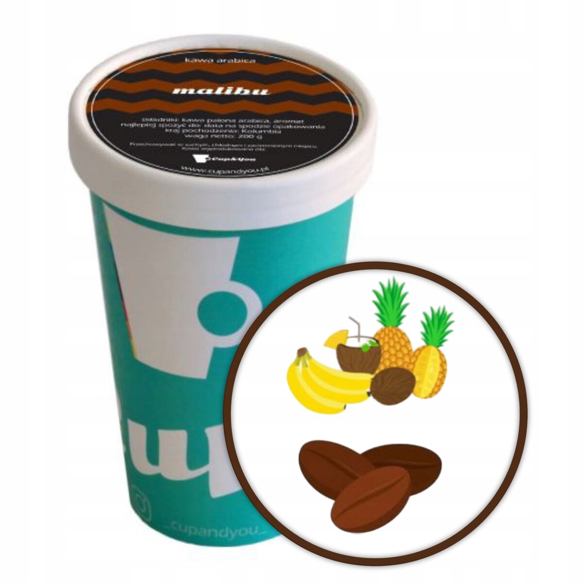 Kawa aromatyzowana deserowa o smaku MALIBU ziarnista ARABICA PREMIUM 200g - kawa smakowa