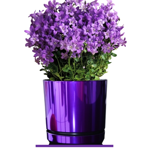 12 cm wzór FIOLETOWY BŁYSZCZĄCY Doniczka z podstawką glamour wysoki połysk metaliczny wrzosy lawenda krokusy storczyk orchidea
