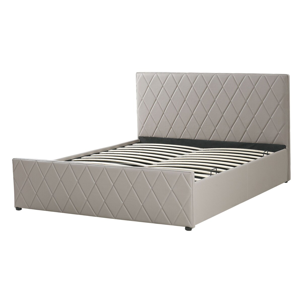 Łóżko z pojemnikiem ekoskóra 140 x 200 cm beżowoszare ROCHEFORT