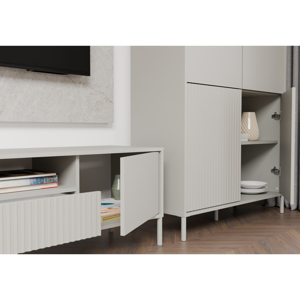 SZAFKA RTV KAMARO 160 KASZMIR Front ryflowany + Klasyczny