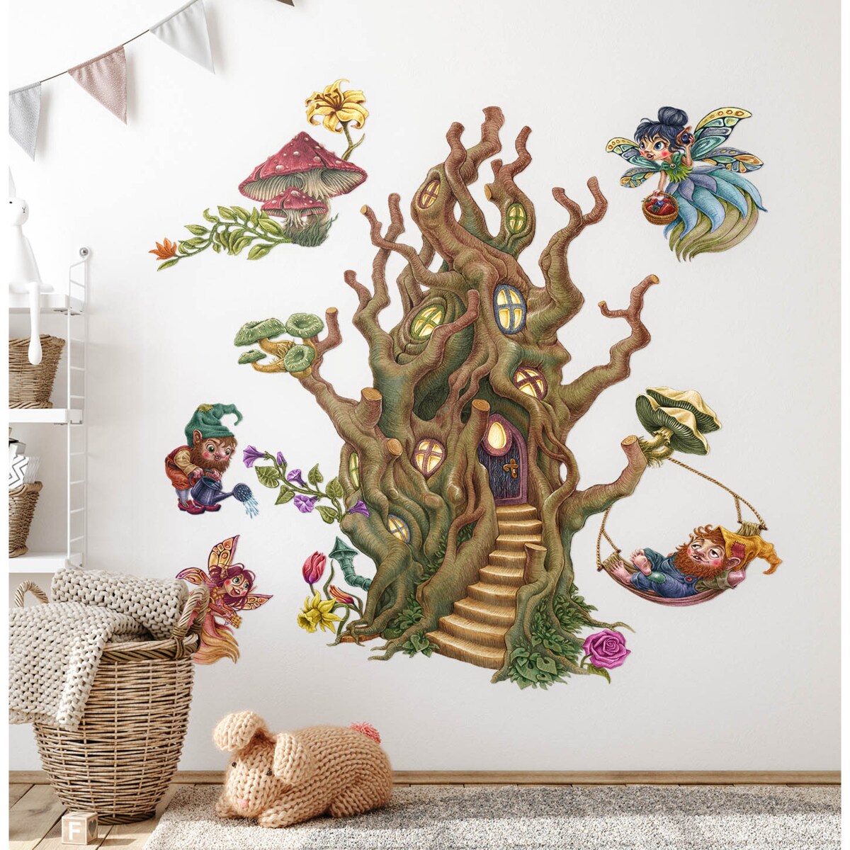 Zestaw naklejek na ścianę, Leśne stworzenia wróżki, 130cm