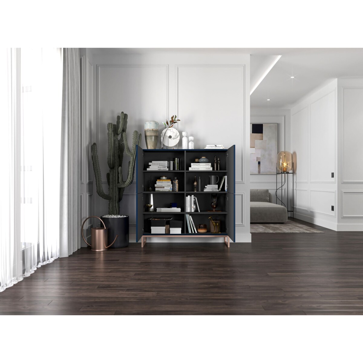 Komoda RTV Glamour Szafka RTV Granatowy MAT Ryflowane Fronty 112 cm