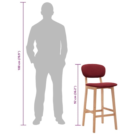 vidaXL Stołki barowe, 2 szt., winna czerwień, tapicerowane tkaniną