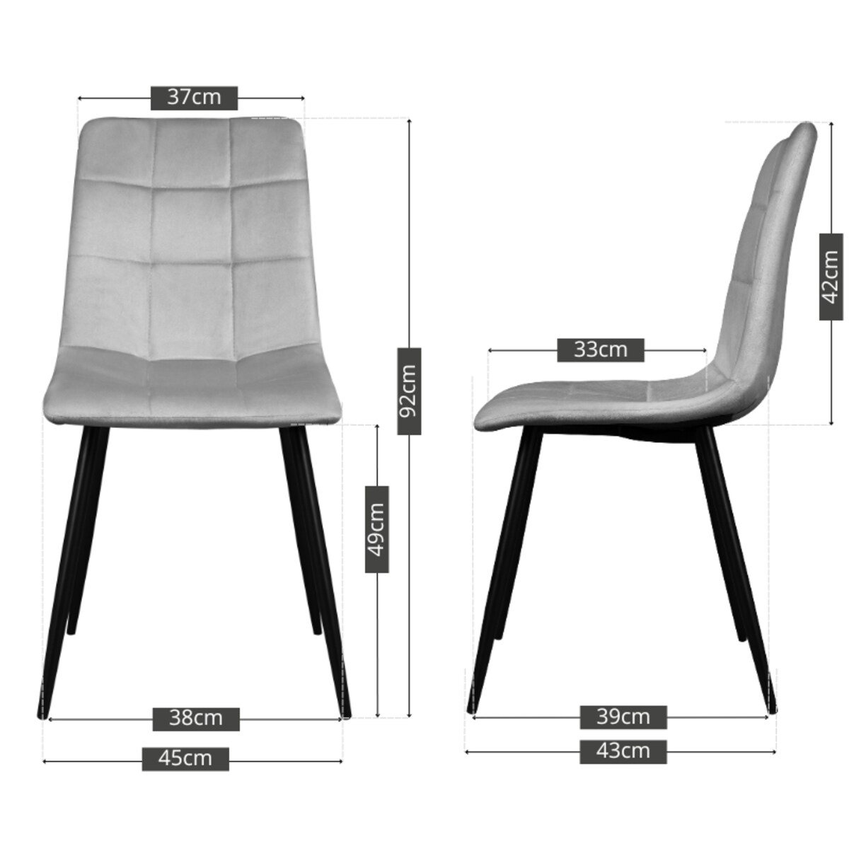 Krzesło welurowe tapicerowane nowoczesne pikowane szare